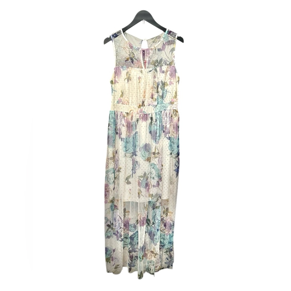 SALE Candalite Floral Mesh Maxi Dress Silver Sparkle Dot Sleeveless Fairycore XL